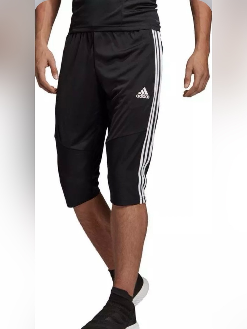 adidas trio Black 3/4 Athletic Capri with 3 White Stripes